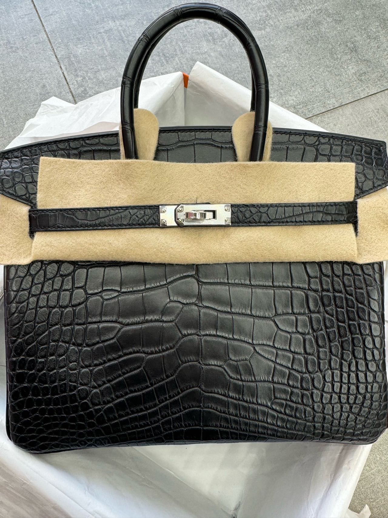 Hermes 爱马仕 黑银birkin25/BK25 雾面鳄鱼皮 K刻 全套25年12月票证