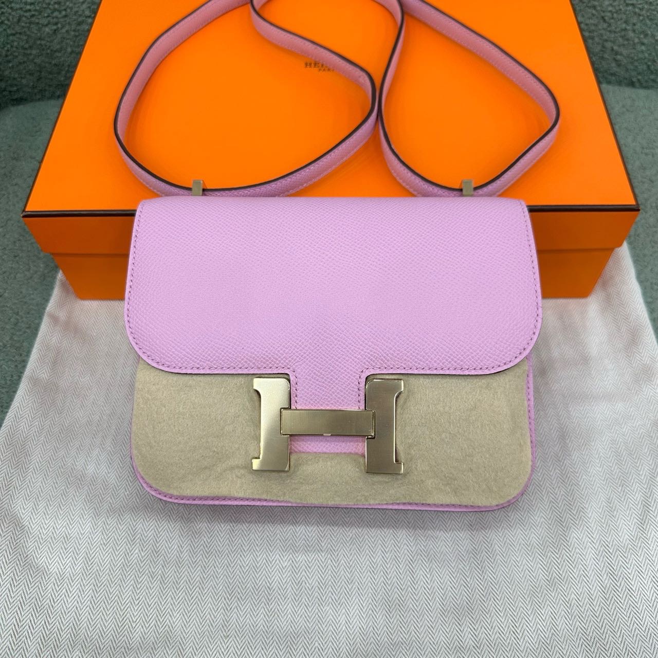Hermes 爱马仕 锦葵紫康康 Constance mini 淡金扣 Epsom皮 U刻 全套