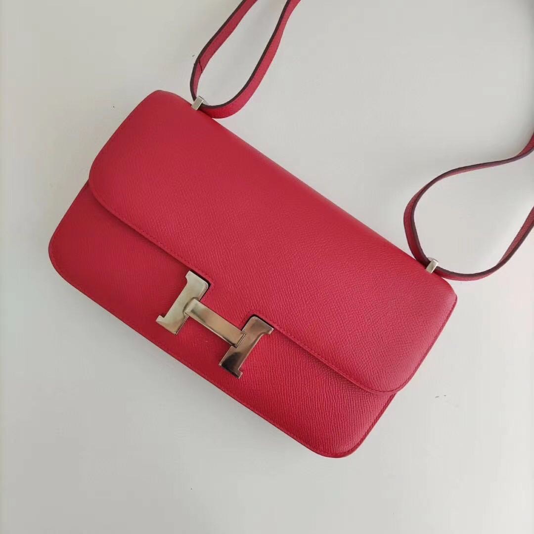 Hermes  爱马仕 康康 Constance Elan26cm   非常稀有的款式～红色银扣  epsom皮，银扣   价格温柔
