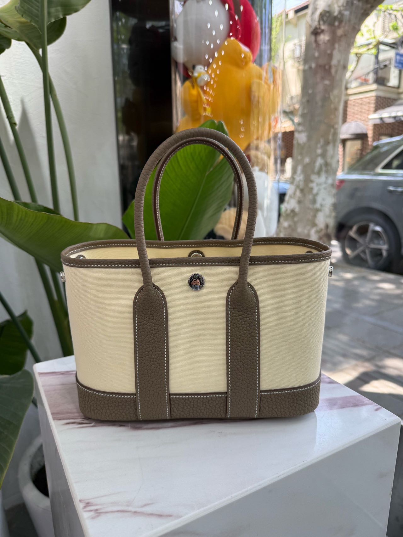 Hermes 爱马仕 爱马仕Mini Garden Party迷你花园 大象灰拼香草帆布 G刻全新全套
