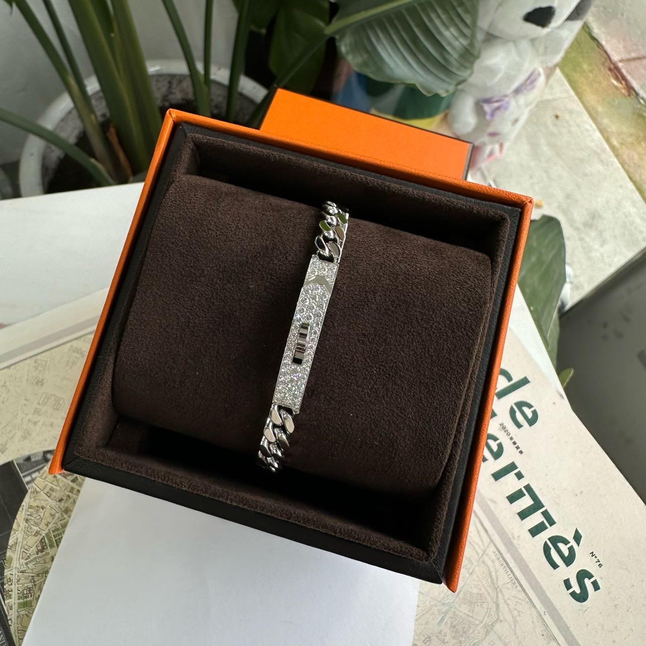 Hermes 18K白金带钻Kelly手链 ST码 带盒子保卡
