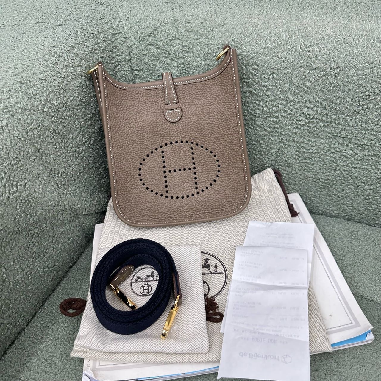Hermes 爱马仕大象灰mini evelyne TC皮 K刻 全套