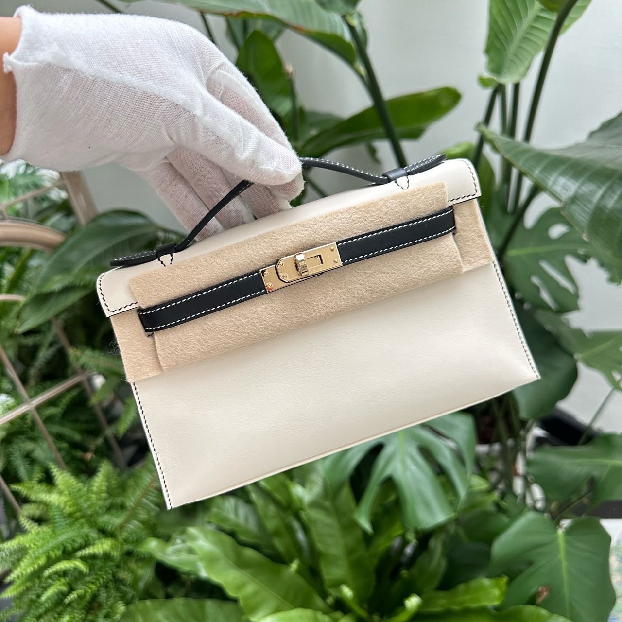 Hermes 爱马仕 黑白熊猫mini Kelly一代 swift皮 淡金扣 马蹄刻 W刻 全套