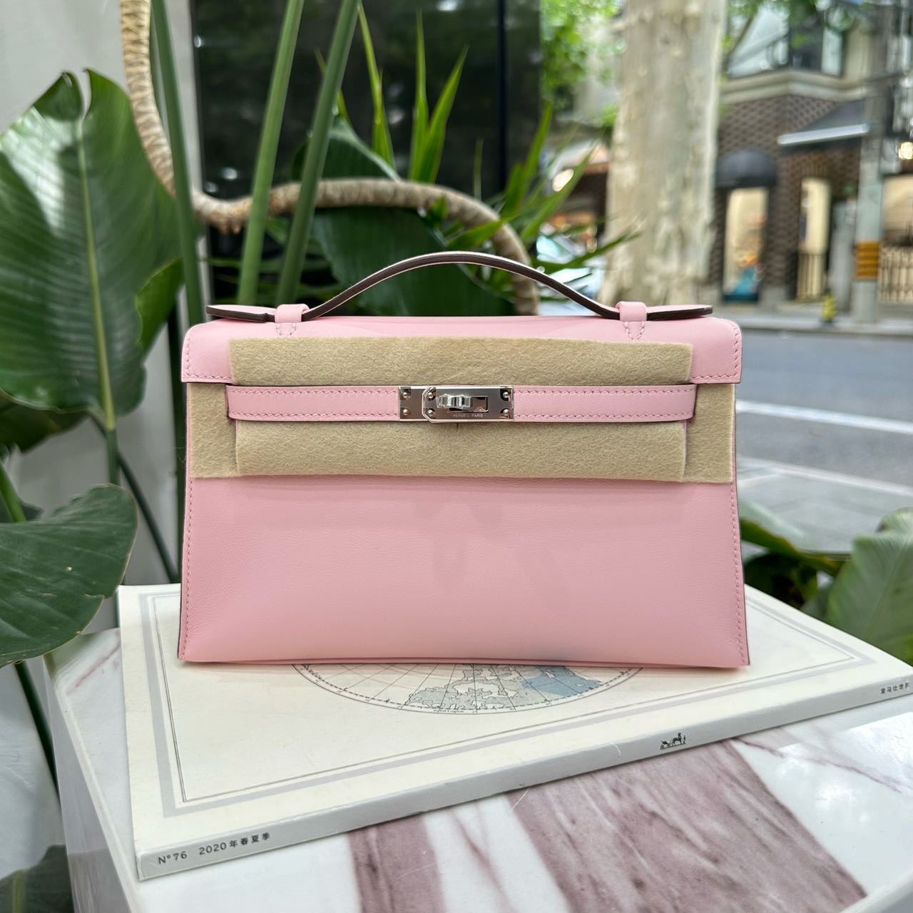 Hermes 爱马仕 3Q樱花粉mini Kelly一代 银扣 swift皮 K刻 全套