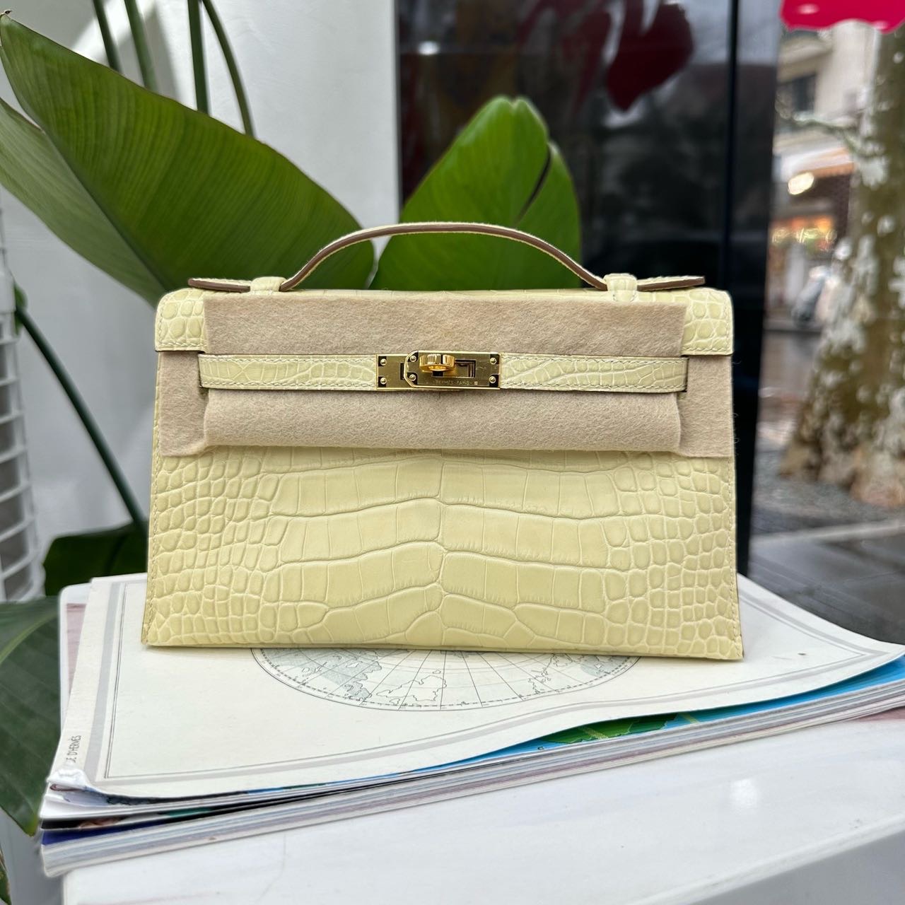 Hermes 爱马仕 Y1香草色mini Kelly一代 雾面鳄鱼皮 金扣 W刻 全套