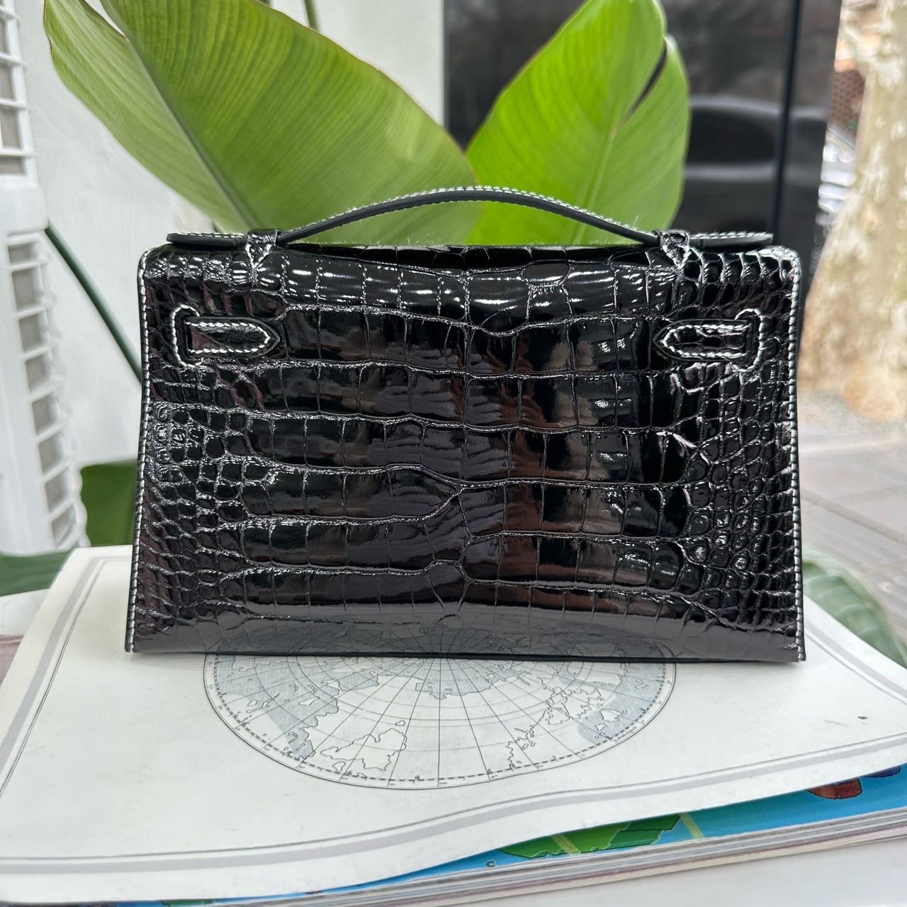 Hermes 爱马仕黑银内拼珍珠灰mini Kelly一代 亮面鳄鱼皮 G刻 全套 缩略图
