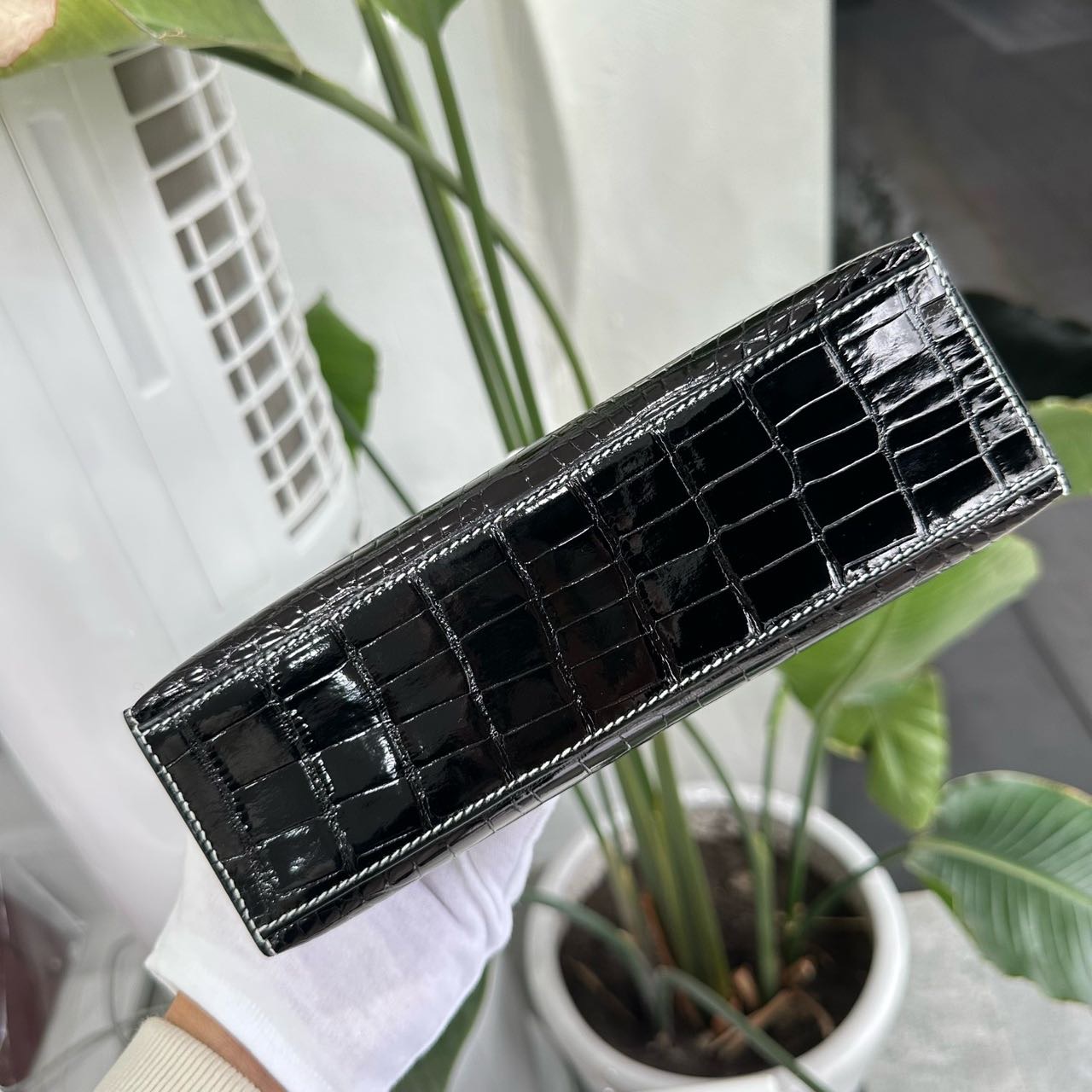 Hermes 爱马仕黑银内拼珍珠灰mini Kelly一代 亮面鳄鱼皮 G刻 全套 缩略图