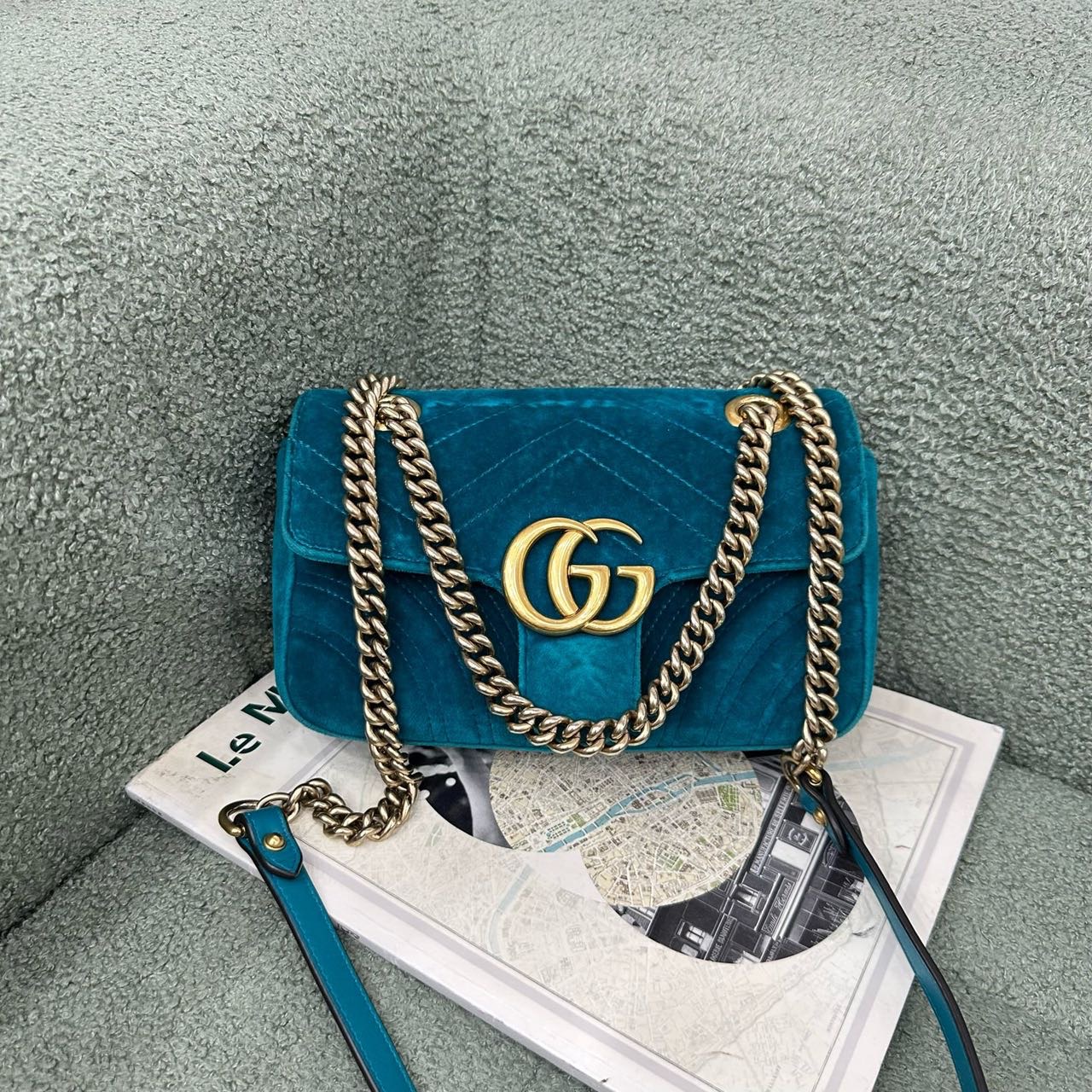 A级 Gucci 古驰  丝绒马蒙斜挎包 带尘袋