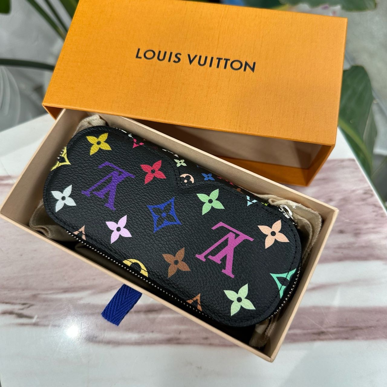A级 LV 路易威登村上隆联名款黑三彩眼镜包 芯片款 带盒子尘袋
