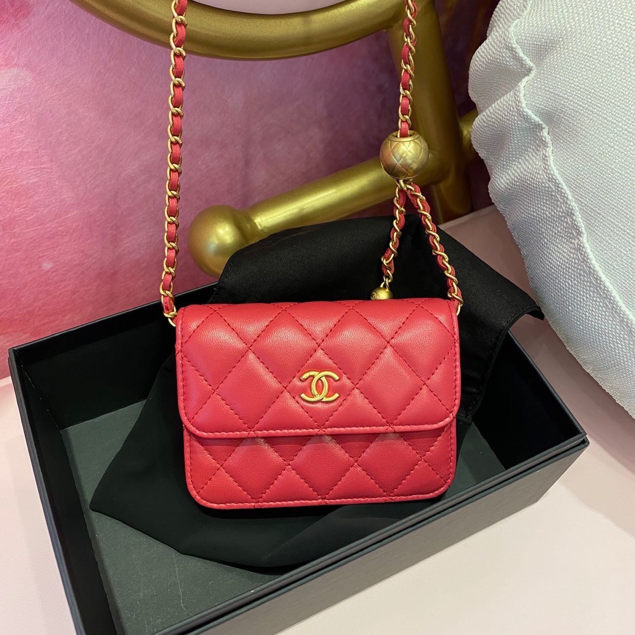 N级  Chanel  香奈儿 桃红色mini 金球cf 腰包