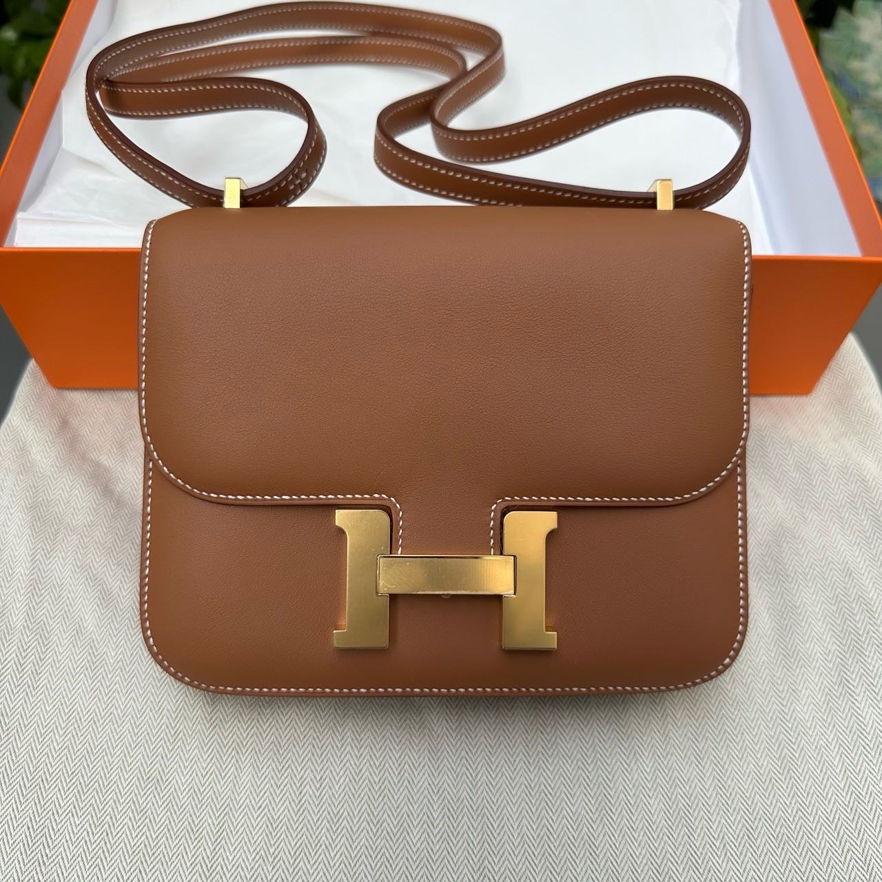 N级 Hermes  爱马仕 金棕康康 Constance mini 金扣 swift皮 B刻带镜子 全套