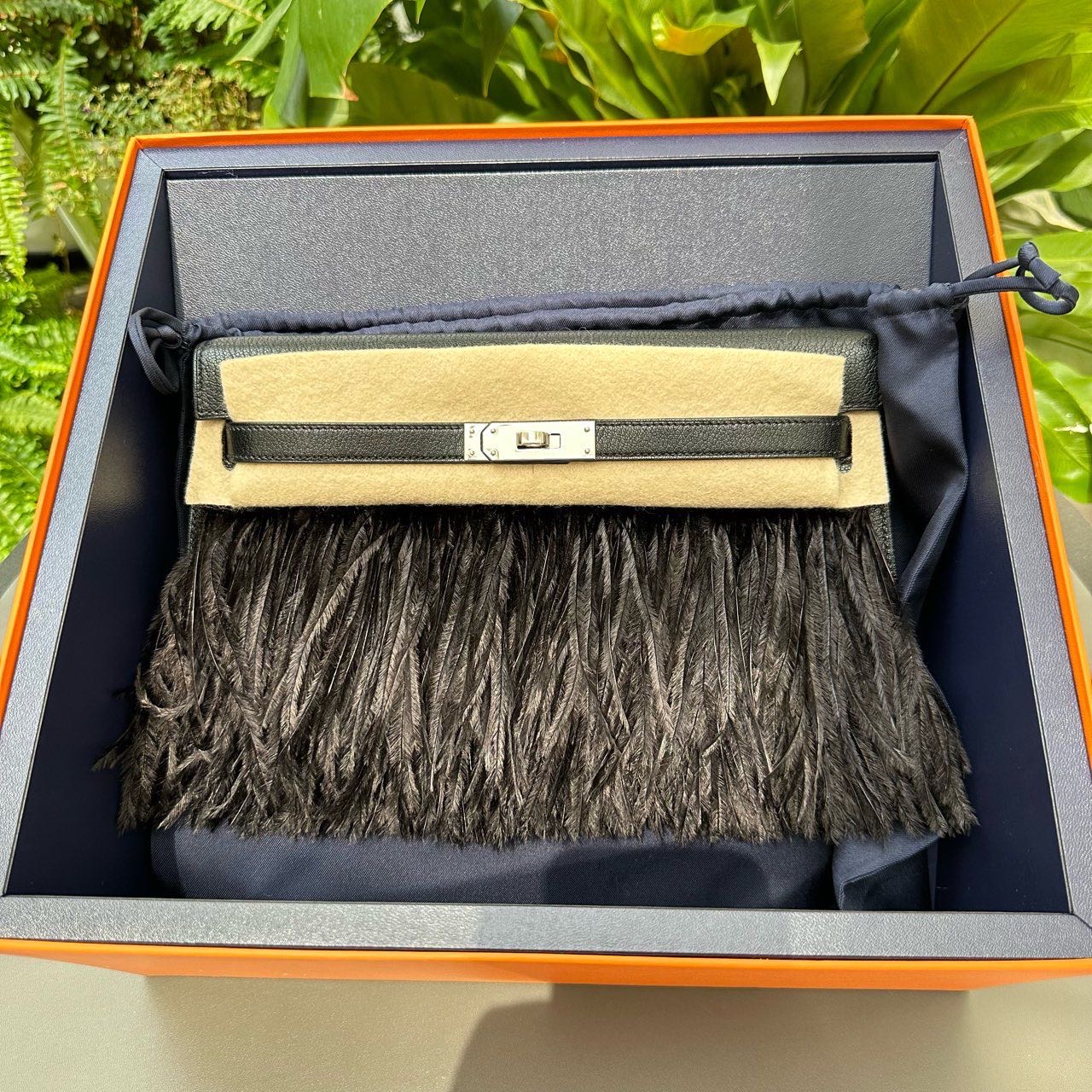 N级 Hermes 爱马仕 黑银Kelly elan羽毛包 山羊皮 B刻全套