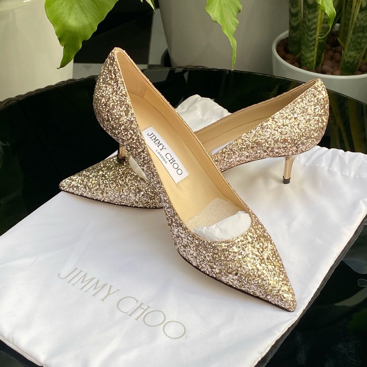 N级 jimmy Choo  亮片高跟鞋 鞋跟香槟金 36码  带尘袋  原价七千左右