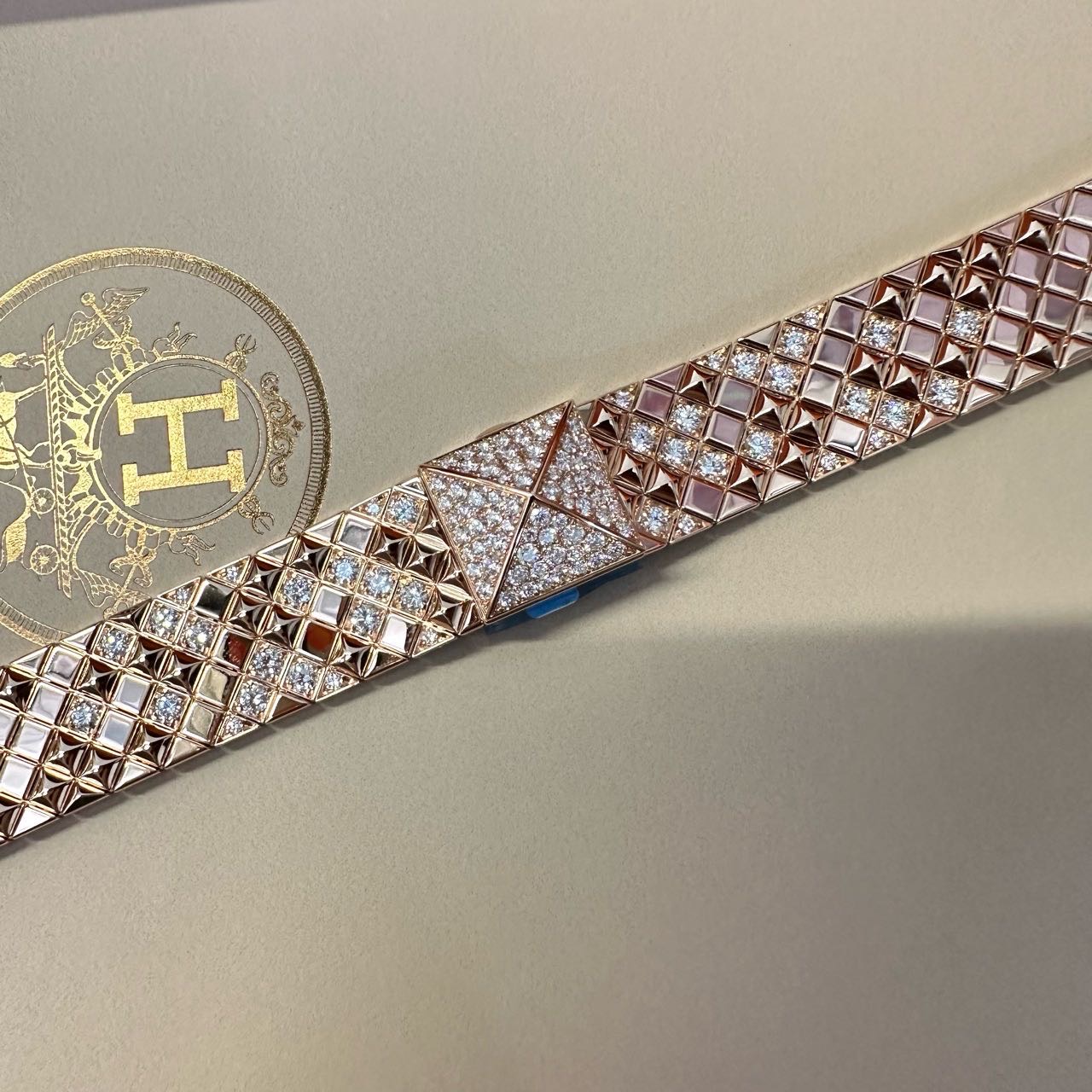 N级 Hermes 玫瑰金带钻腕表 全套带24年最新鲜保卡