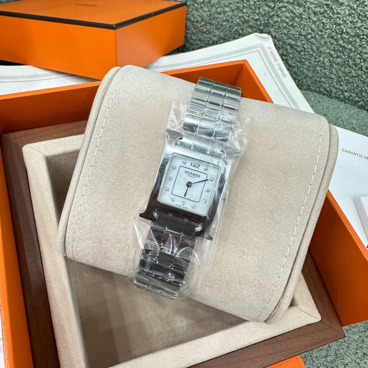N级 Hermes 全钢贝母带钻H腕表 21mm 带保卡