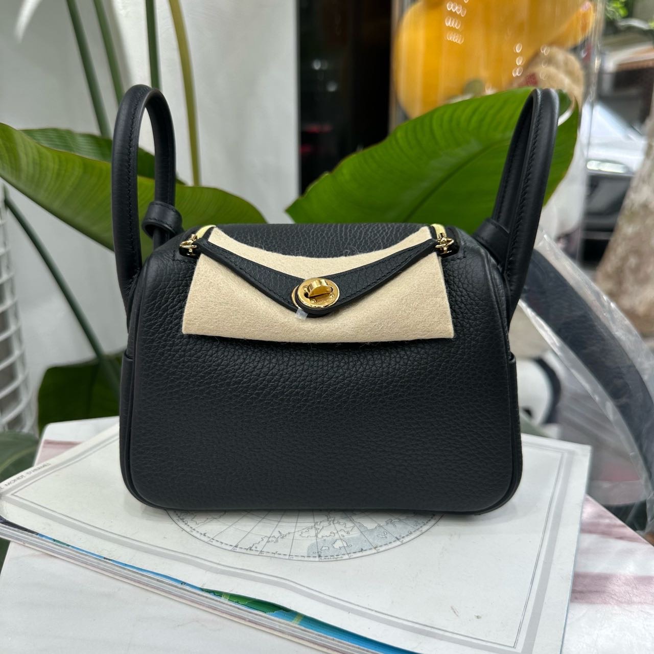 N级 Hermes 爱马仕黑金mini Lindy TC皮 K刻全套