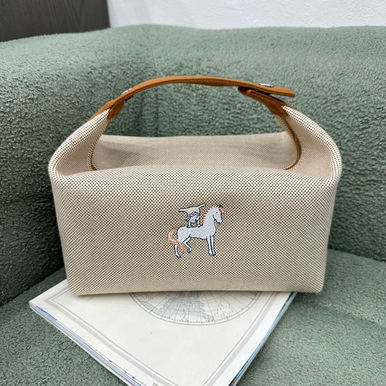 N级 Hermes 爱马仕帆布饭盒包 大号 带尘袋