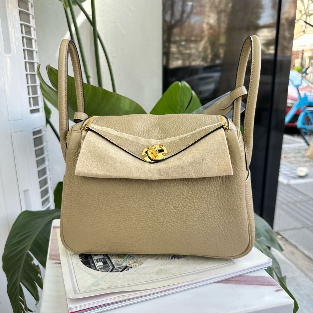 N级 Hermes 爱马仕风衣灰Lindy26 金扣 TC皮 K刻 全套