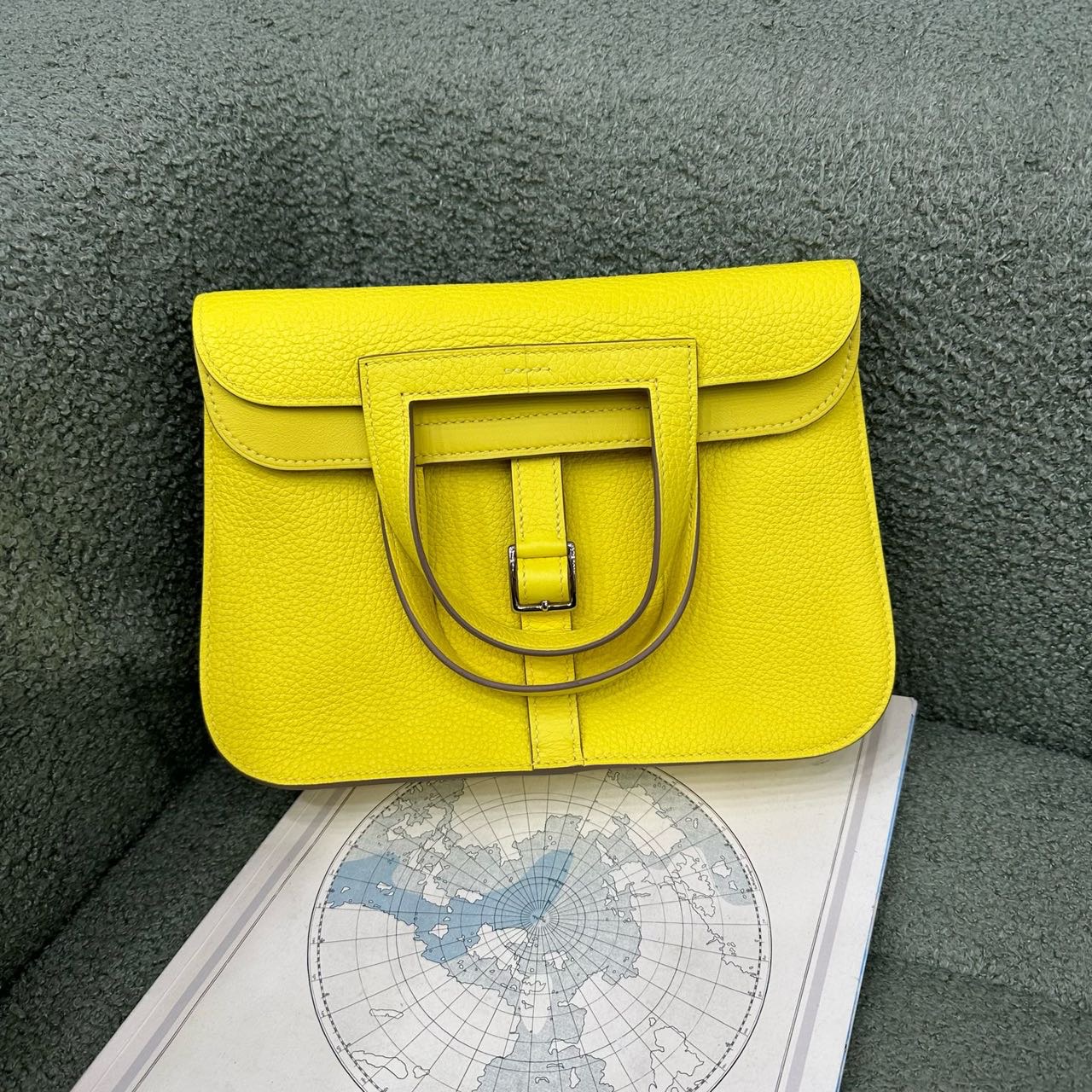 S级 Hermes 爱马仕柠檬黄halzan25 银扣 TC皮 U刻配件 毛毡 尘袋