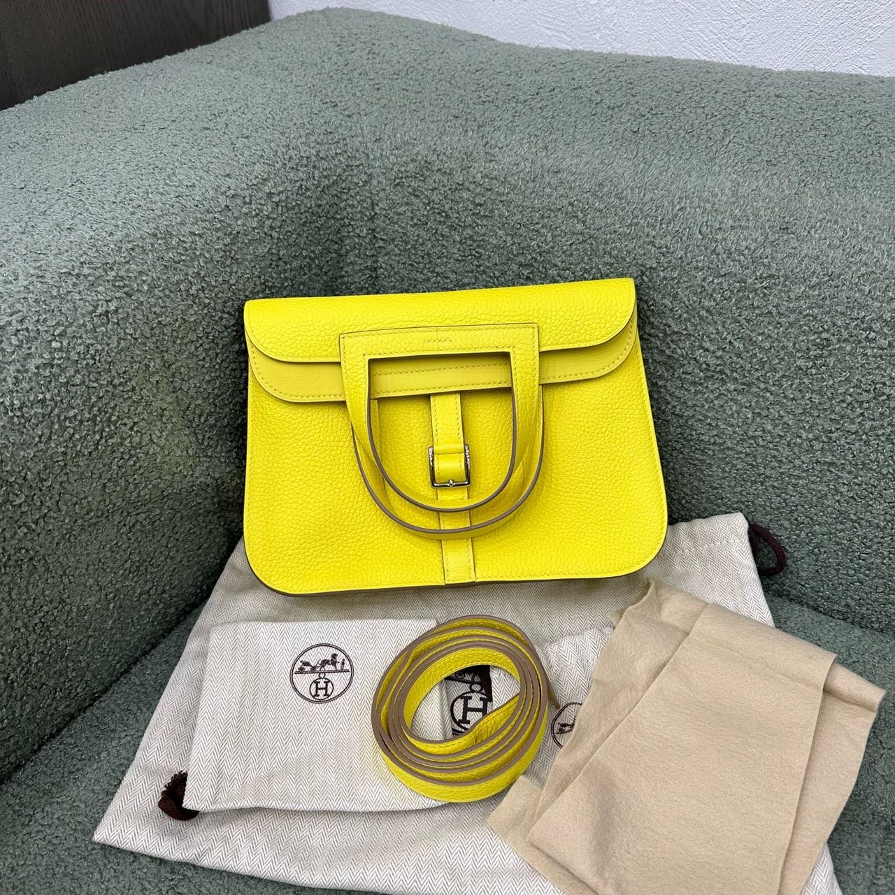 S级 Hermes 爱马仕柠檬黄halzan25 银扣 TC皮 U刻配件 毛毡 尘袋 缩略图