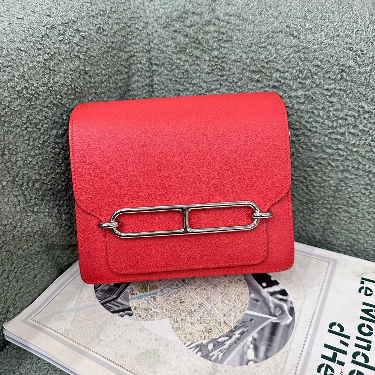 A级 Hermes 爱马仕草莓红mini roulis/猪鼻子 evercolor皮 A刻