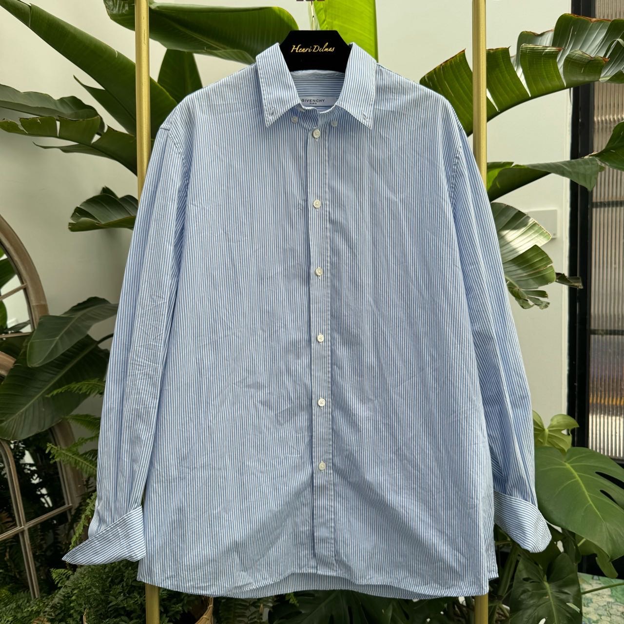 A级 GIVENCHY 纪梵希 蓝色棉制线条衬衫 40码