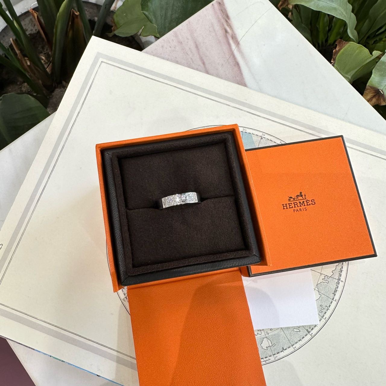 N级 Hermes 18K白金半钻Kelly戒指 55码 全套