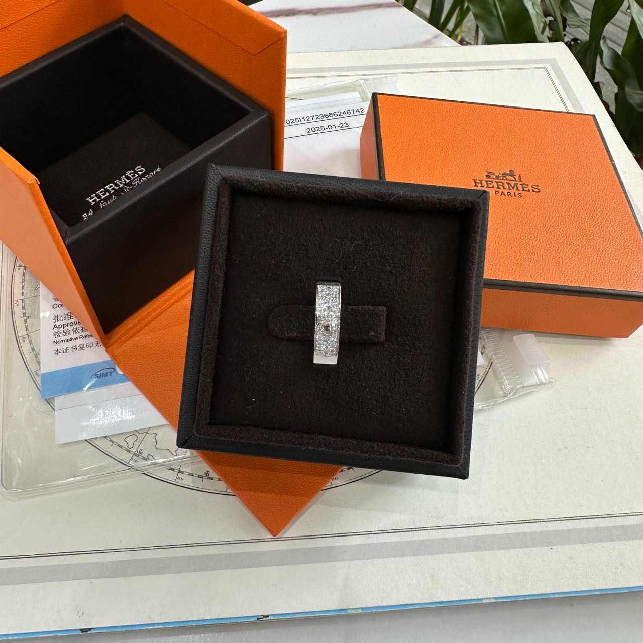 N级 Hermes AU750白金半钻Kelly戒指 50码 全套25年保卡