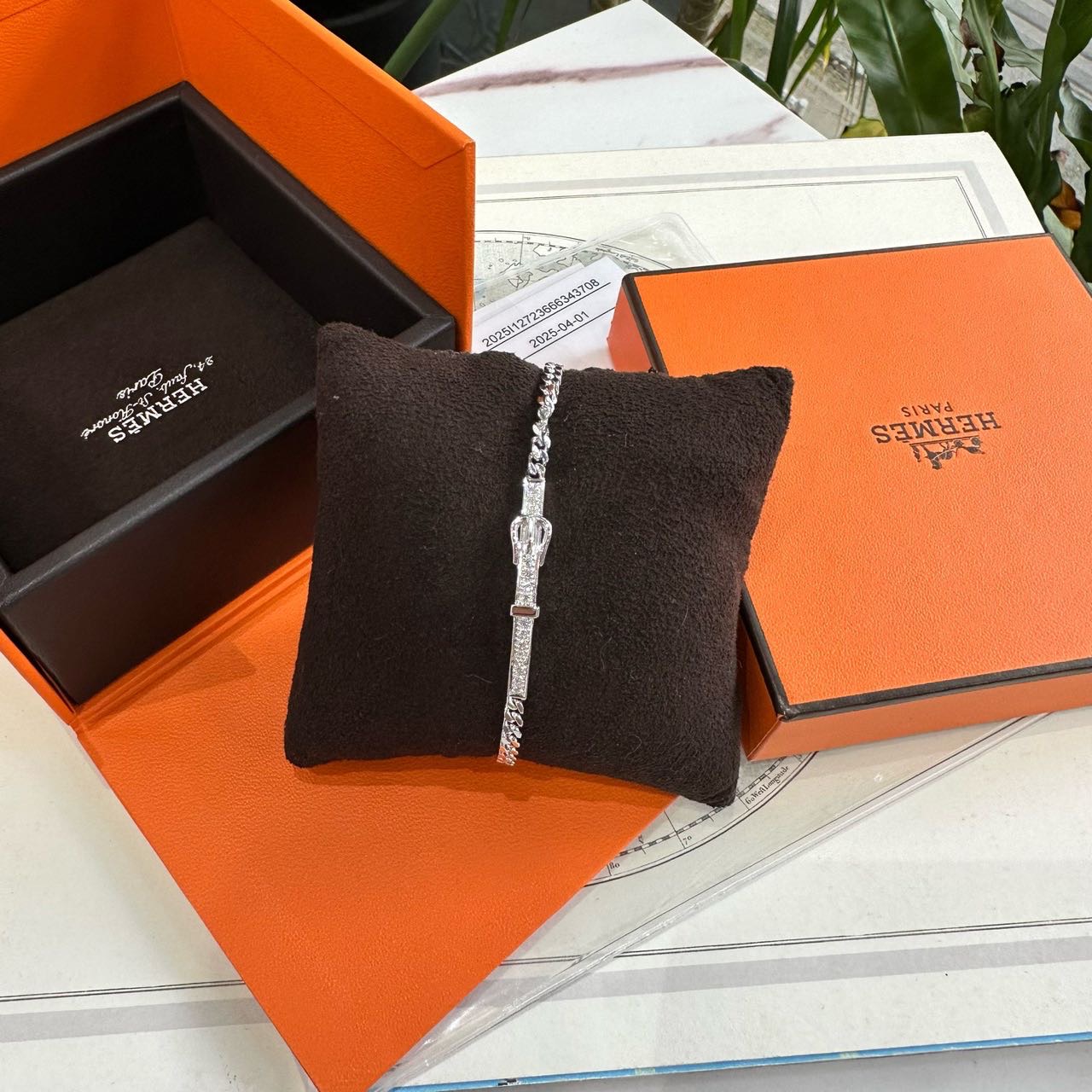 N级 Hermes AU750白金半钻马蹄扣手链 15码 全套25年保卡