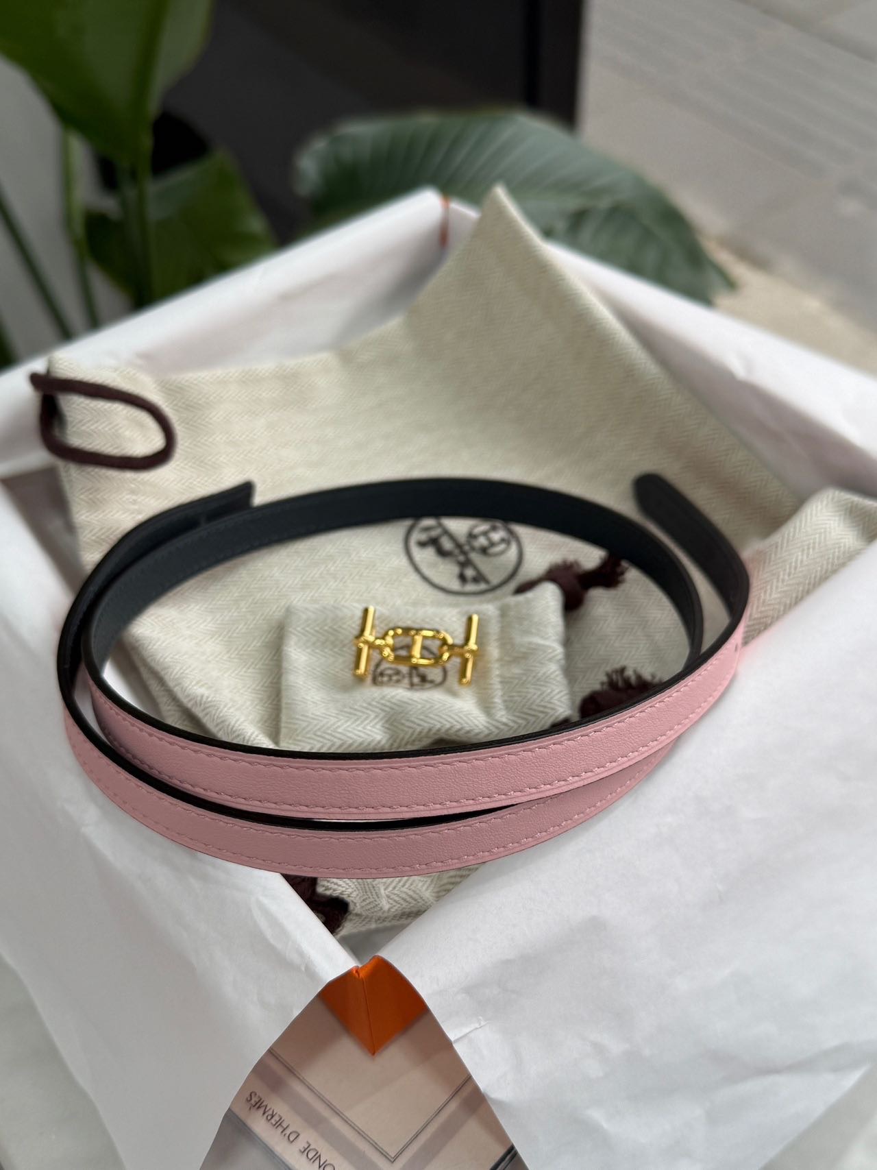 N级 Hermes 樱花粉拼色腰带 13mm 75cm