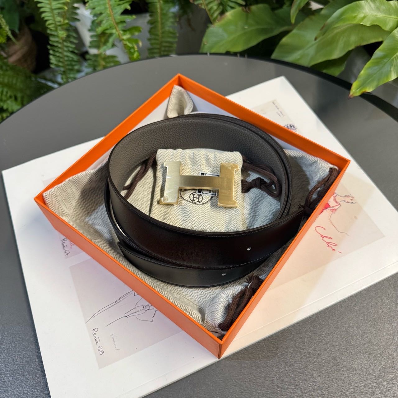N级 Hermes 爱马仕 黑拼积雨云灰H腰带 100码 36mm 拉丝金扣 带盒