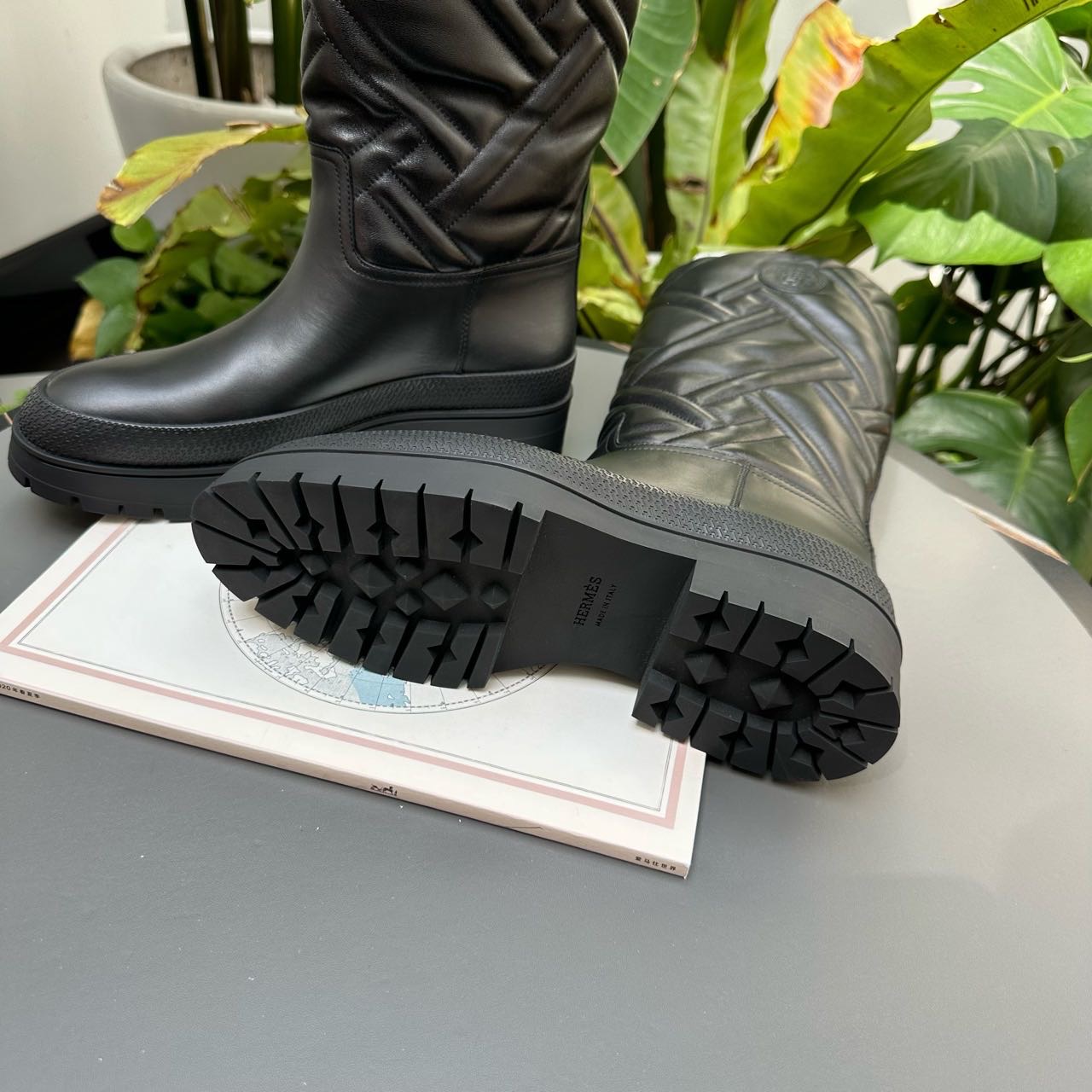 N级 Hermes 黑色藏书章皮质长靴 37码 带盒子尘袋