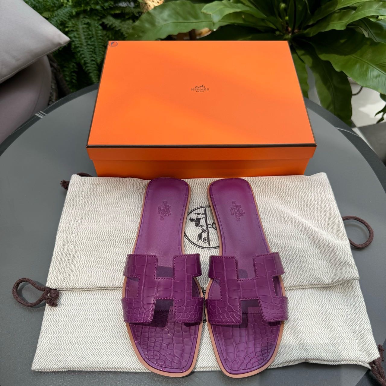 N级 Hermes 爱马仕 鳄鱼皮女士凉拖鞋 37码 附件盒子尘袋 带鳄鱼卡