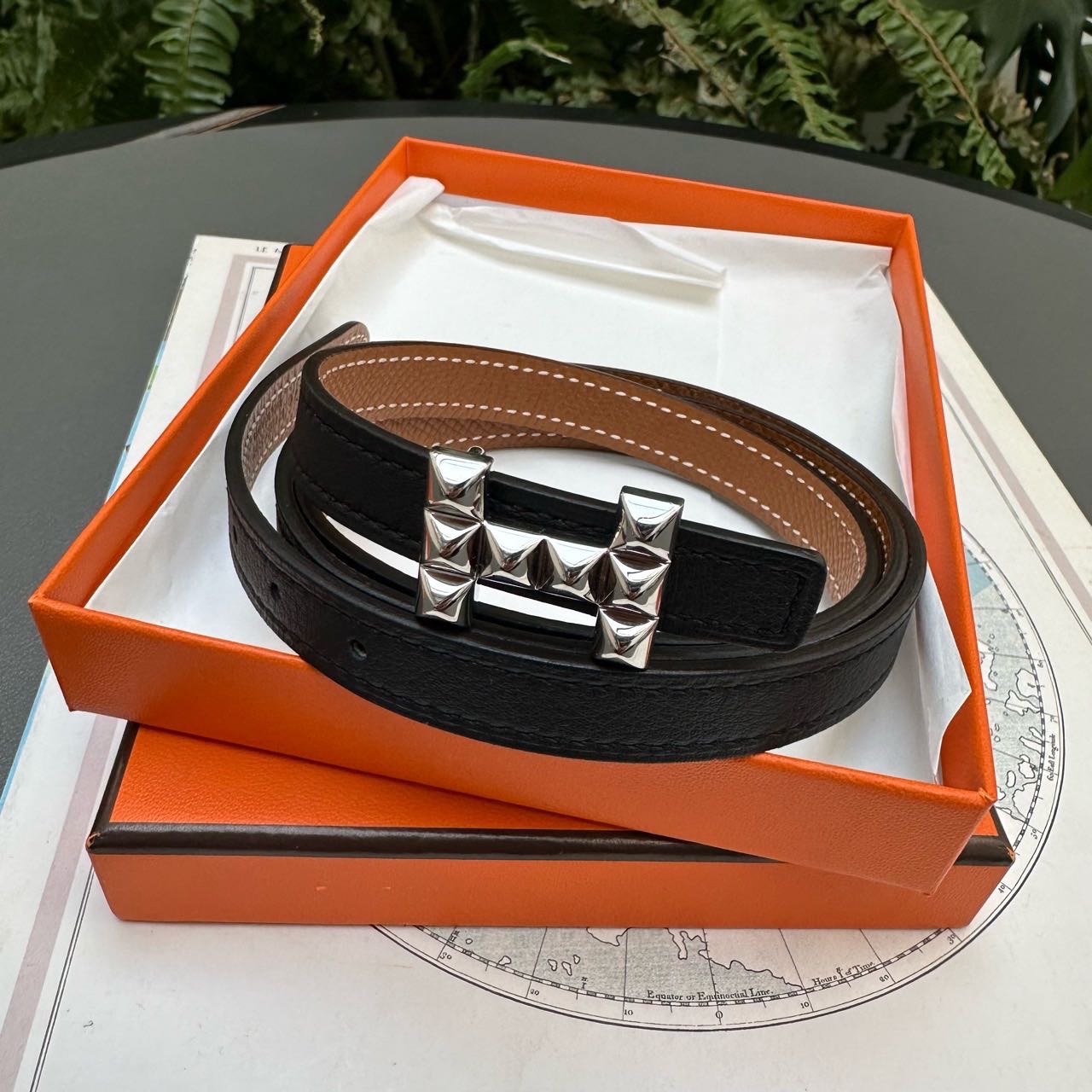 N级 Hermes 黑拼金棕菠萝扣H双面腰带 85码 13mm配件 盒子 尘袋