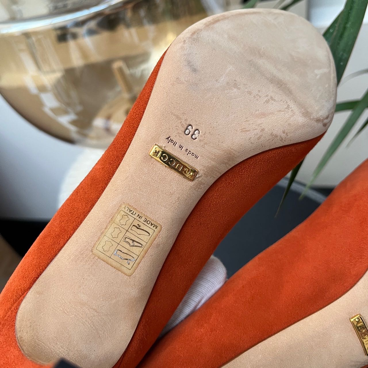 二手 99新 gucci 橘色 麂皮绒面  五厘米高跟鞋39码 缩略图