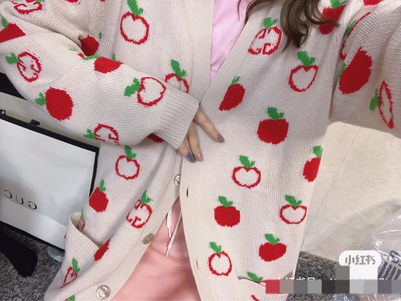 A级 古驰 GUCCI 苹果针织羊毛开衫外套 M码肩宽50cm 胸围52*2cm 衣长73cm 无领标 缩略图