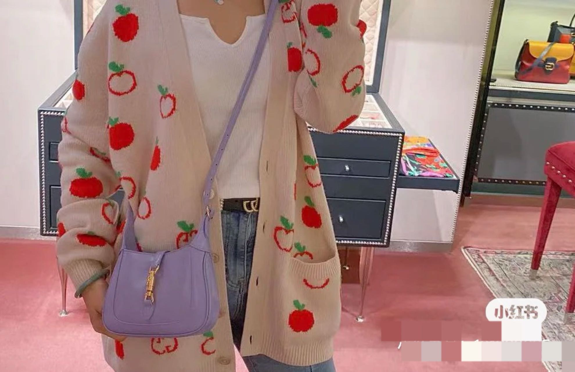 A级 古驰 GUCCI 苹果针织羊毛开衫外套 M码肩宽50cm 胸围52*2cm 衣长73cm 无领标 缩略图