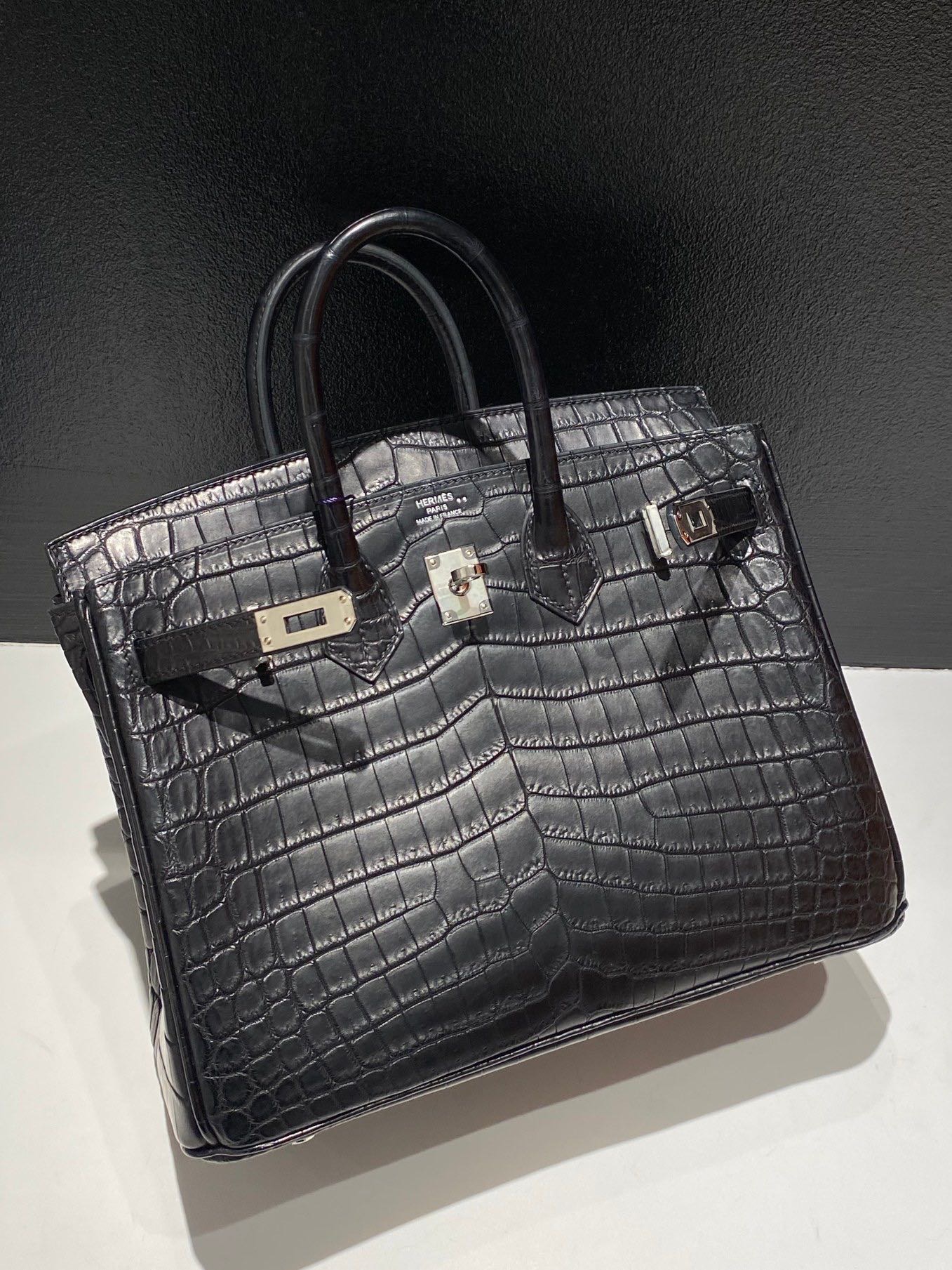 birkin25 黑银两点雾面鳄鱼 W刻