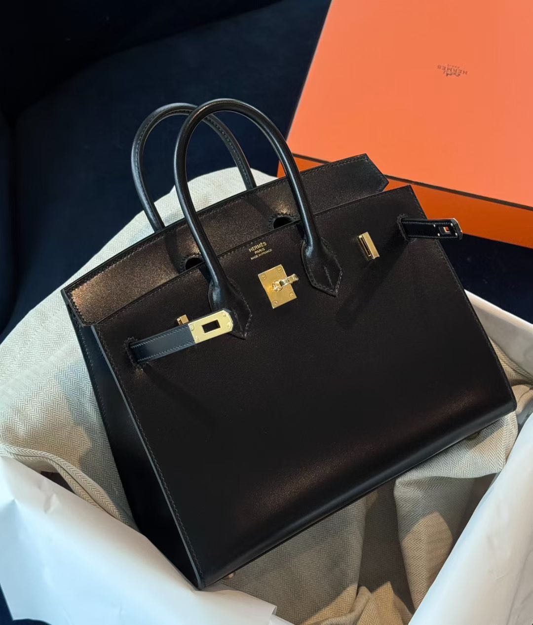 爱马仕 Hermes bk25/birkin25 黑金 box皮 外缝 Z刻