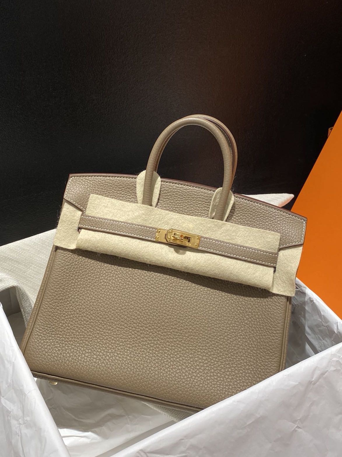 爱马仕 Hermes bk25/birkin25 大象灰金扣 togo U刻
