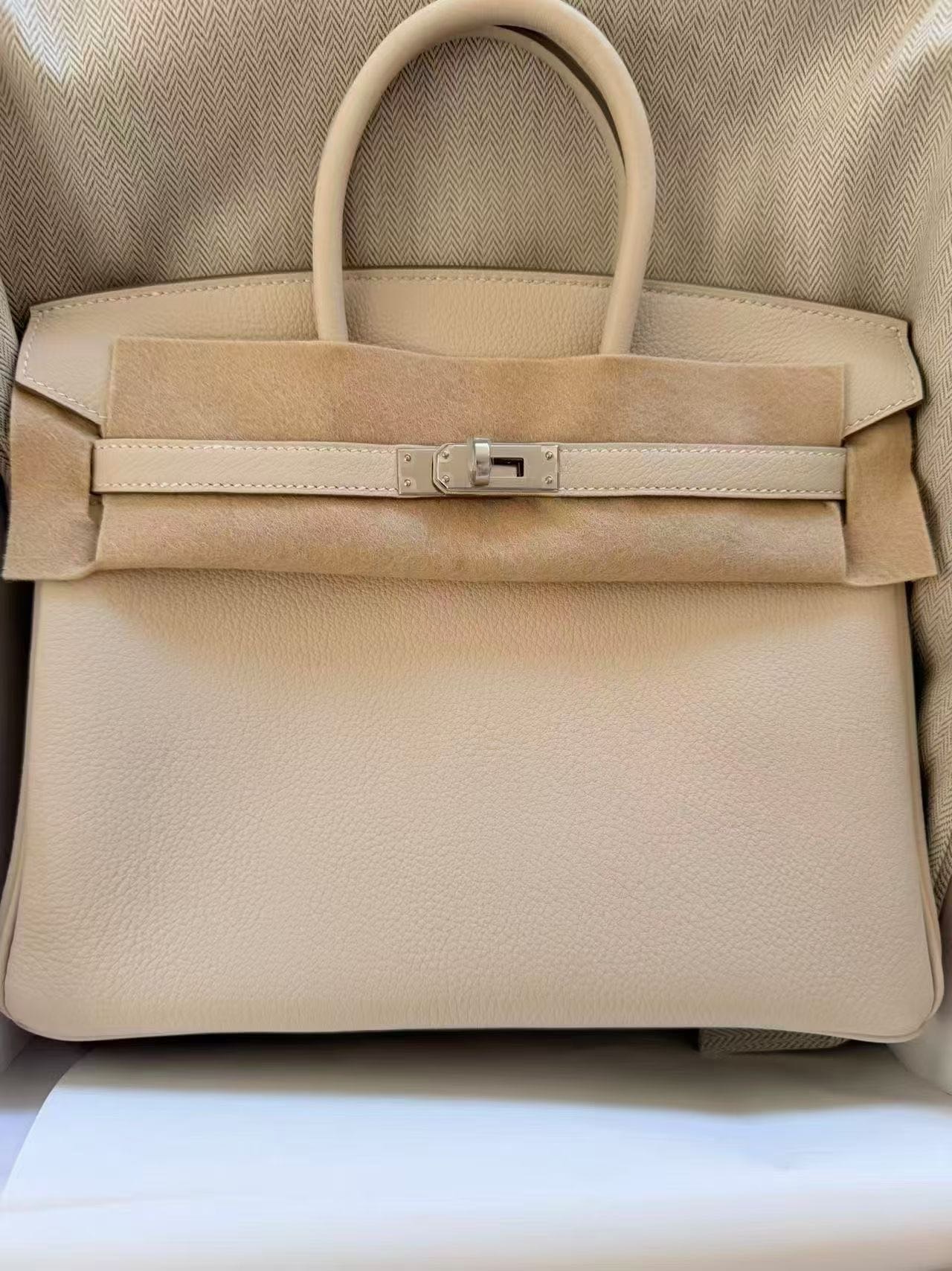 爱马仕 Hermes bk25/birkin25 奶昔白银扣 togo Y刻