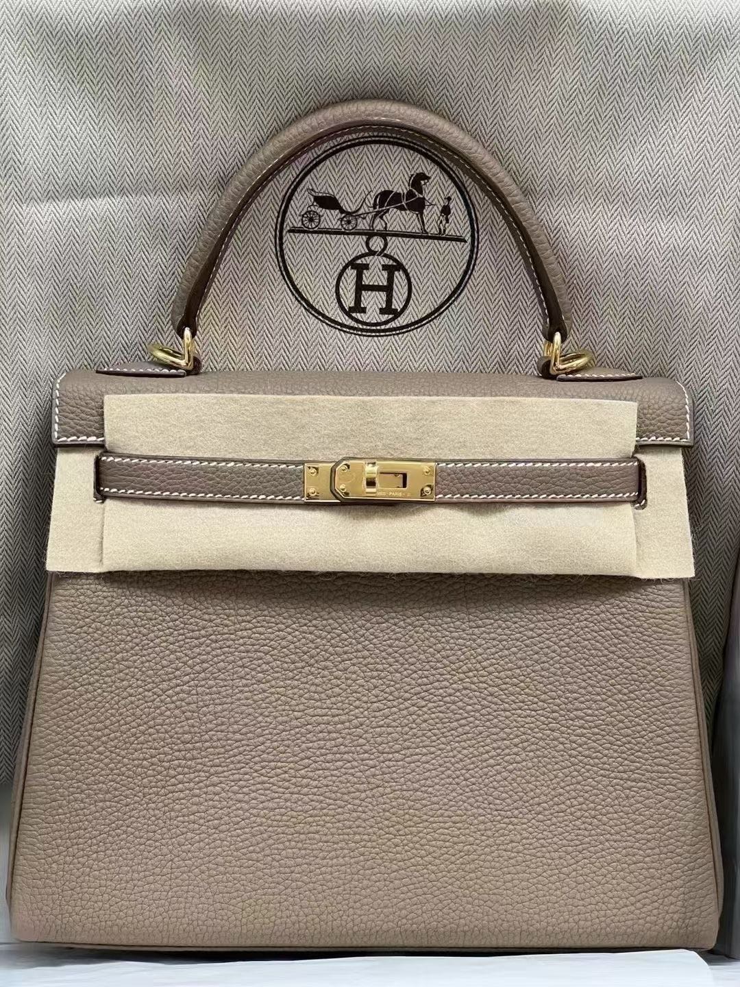 爱马仕 Hermes Kelly25 大象灰 金扣 togo W刻