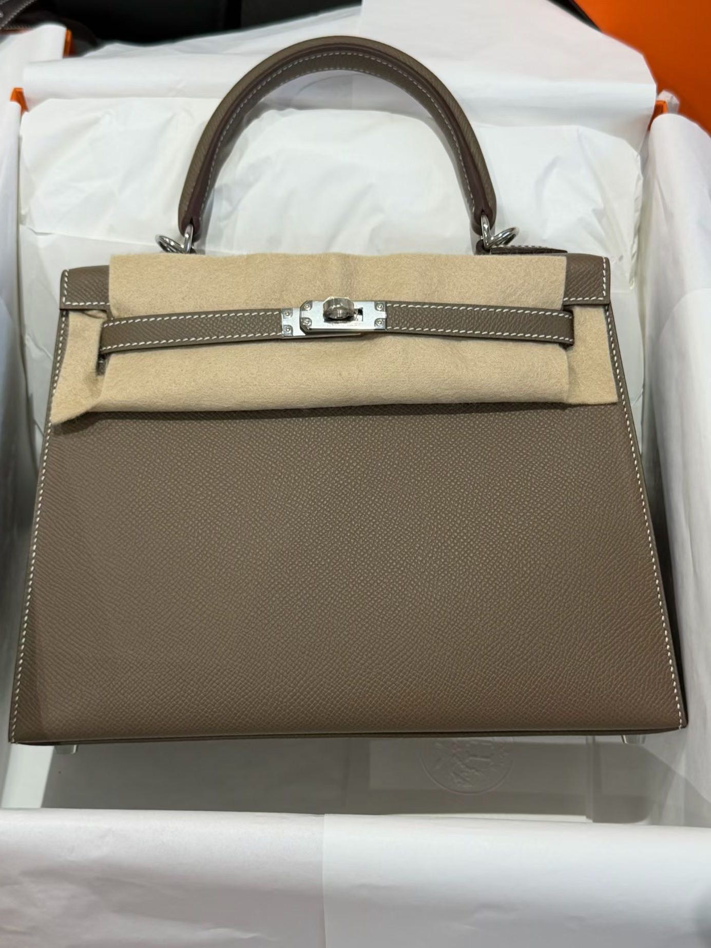 爱马仕 Hermes Kelly25 大象灰银扣 epsom W刻