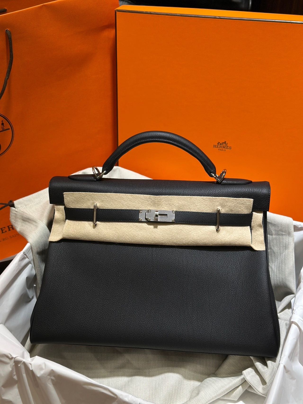 爱马仕 Hermes Kelly42 黑银 togo K刻 26票