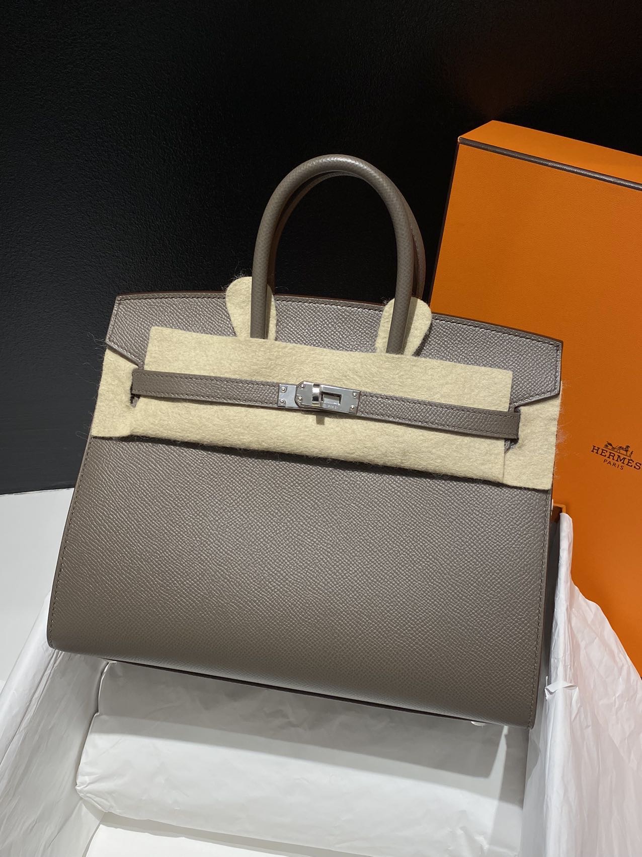 爱马仕 Hermes bk25/birkin25 锡器灰 银扣 外缝 epsom Z刻