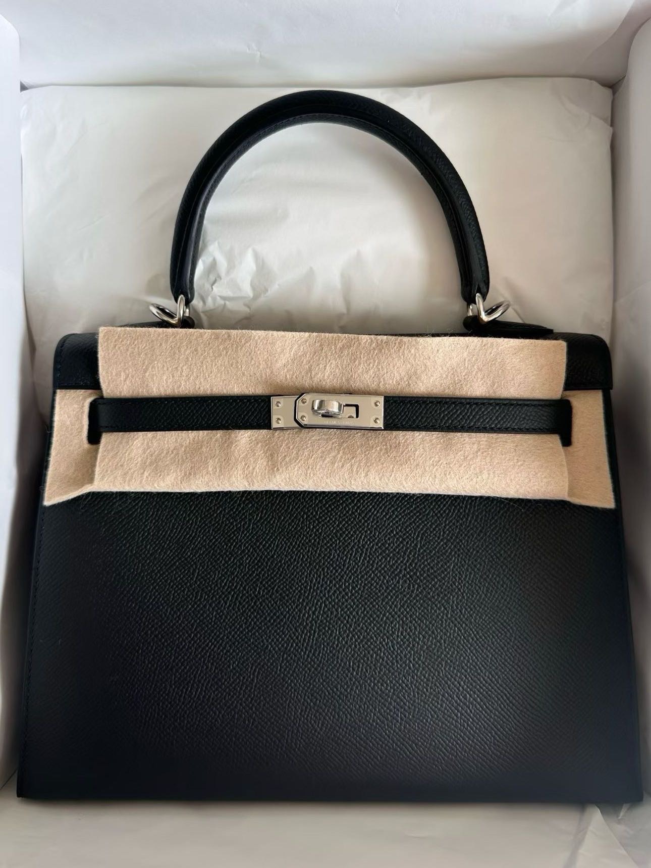 爱马仕 Hermes Kelly25 黑银 epsom W刻