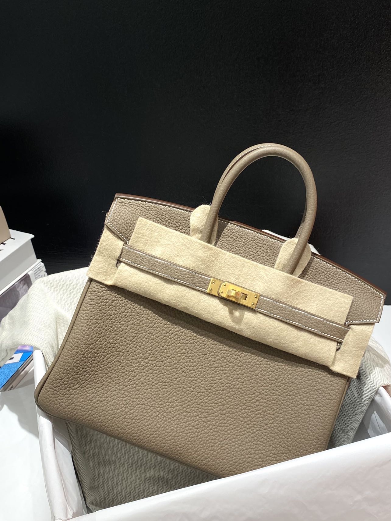 爱马仕 Hermes bk25/birkin25 大象灰 拉丝金扣 togo K刻