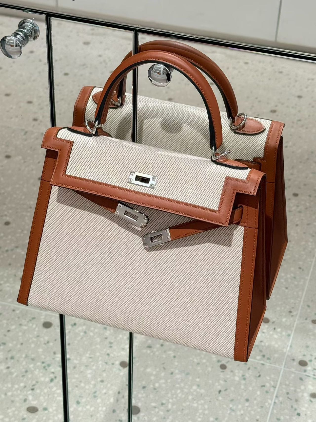 爱马仕 Hermes K25/Kelly25 古铜色帆布 银扣 U刻