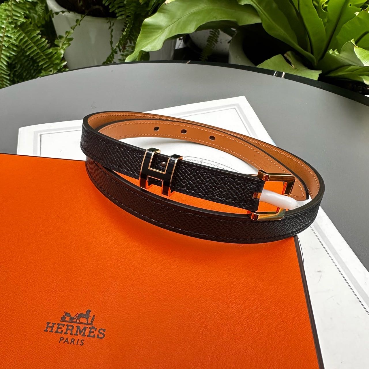N级 Hermes 黑拼金棕珐琅扣pop H腰带 70码 带盒子尘袋 缩略图