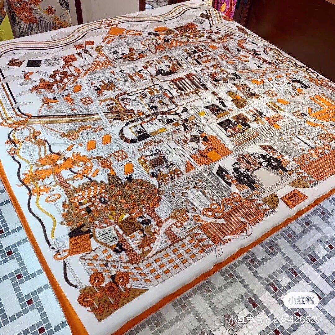 N级 Hermes 爱马仕大楼 羊绒加丝140厘米 披肩 围巾 带盒子 缩略图